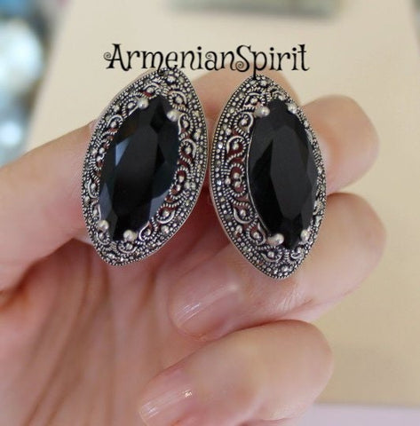 Earrings Black Onyx STERLING SILVER 925