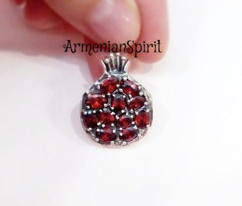 Big Pomegranate pendant Sterling Silver 925 with red zircon stones