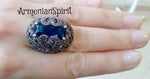 Marcasite ring royal blue lab topaz SILVER 925