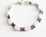 Marcasite bracelet matte pink quartz STERLING SILVER 925