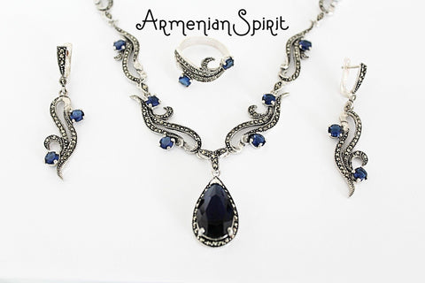 SILVER 925 necklace lab topaz Drop pendant SET earrings and ring