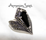 Black stone RING marcasite Luxury rings STERLING SILVER 925
