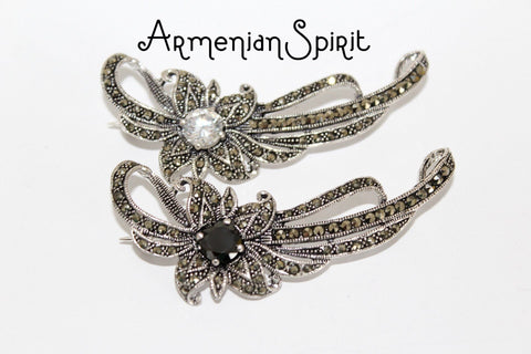 Marcasite Brooch SILVER 925 Flower