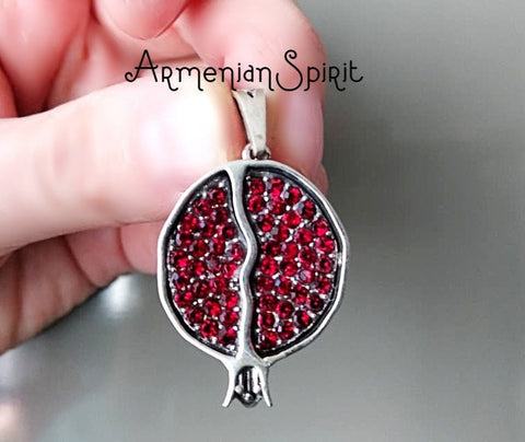 Pomegranate pendant SILVER 925 red stones