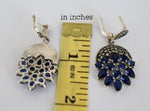 Blue jewelry set Sterling silver 925 ring and earrings marcasite