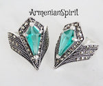 Silver 925 RING marcasite pointed rings for women Emerald green lab topaz