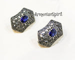 Earrings marcasite blue stone SILVER 925 jewelry