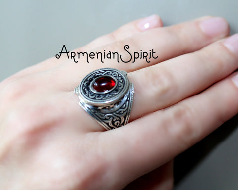 Silver 925 Ring Garnet stone bohemian Boho red ring jewelry