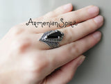 Black stone RING marcasite Luxury rings STERLING SILVER 925