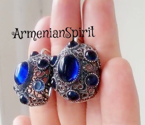 Dome earrings Navy blue Sterling 925 vendome earrings dark blue