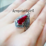 Red lab topaz ring marcasite  jewelry STERLING SILVER 925