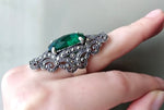 Earrings and ring green Marcasite SET SILVER 925