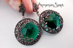 Very large ring Dome women green emerald Marcasite rings SILVER 925