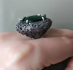 Very large ring Dome women green emerald Marcasite rings SILVER 925