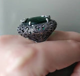 Very large Earrings and ring green emerald topaz Marcasite SET SILVER 925