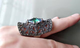 Rainbow topaz Marcasite Large full finger Ring SILVER 925 Chameleon Jewelry T