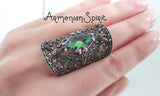 Rainbow topaz Marcasite Large full finger Ring SILVER 925 Chameleon Jewelry T
