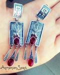 Earrings very long with pomegranate with red oval stone