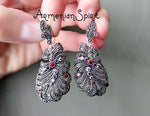 Feather earrings SILVER 925 Very long earrings multistone