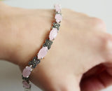 Marcasite bracelet matte pink quartz STERLING SILVER 925