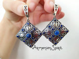 Blue sapphire Dangle earrings STERLING SILVER 925