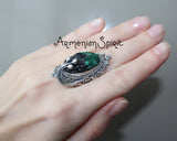Natural Malachite Ring  STERLING SILVER 925