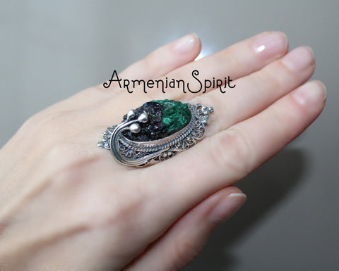 Natural Malachite Ring  STERLING SILVER 925