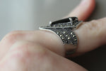 Black stone RING marcasite Luxury rings STERLING SILVER 925