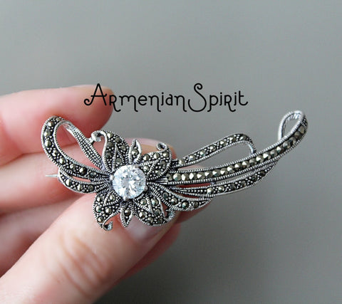 Brooch Silver 925 Marcasite Flower brooch