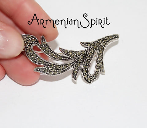 Brooch Silver 925 Marcasite flower