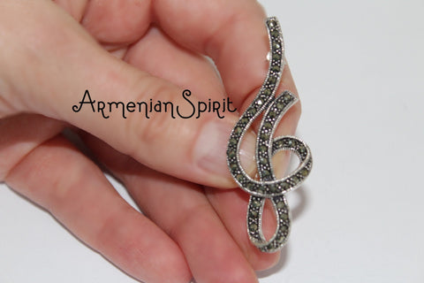 Treble clef jewelry Vintage SILVER 925 Marcasite