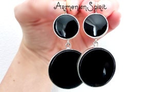 Extra big earrings Very long Large earring SILVER 925 black onyx