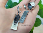 Silver set 925 very long Earrings and ring black