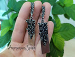 Silver set 925 very long Earrings and ring black