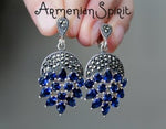 Blue jewelry set Sterling silver 925 ring and earrings marcasite