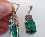 Earrings and ring green Marcasite SET SILVER 925