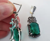 Earrings and ring green Marcasite SET SILVER 925