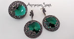 Very large ring Dome women green emerald Marcasite rings SILVER 925