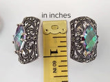 Rainbow topaz Marcasite Large full finger Ring SILVER 925 Chameleon Jewelry T