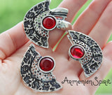 Women ring Silver 925 Semi circle Red garnet stone