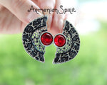 Women ring Silver 925 Semi circle Red garnet stone