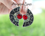 Women ring Silver 925 Semi circle Red garnet stone