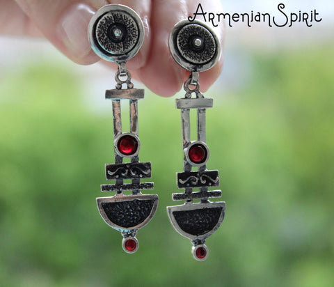 Earrings Garnet gem stone SILVER STERLING 925 Ethnic jewels