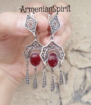 Armenian jewelry lab garnet gemstone Dangle Earrings long SILVER 925