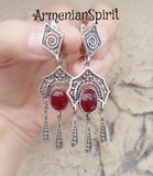 Armenian jewelry lab garnet gemstone Dangle Earrings long SILVER 925