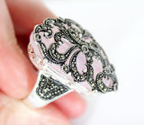 Pink lab quartz Ring lab topaz women SILVER 925 Marcasite