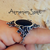Earrings grape vine Very long Black onyx