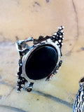 Earrings grape vine Very long Black onyx