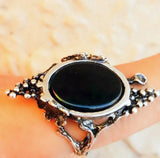Earrings grape vine Very long Black onyx