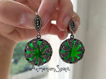 Sterling silver 925 earrings Marcasite lab green topaz
